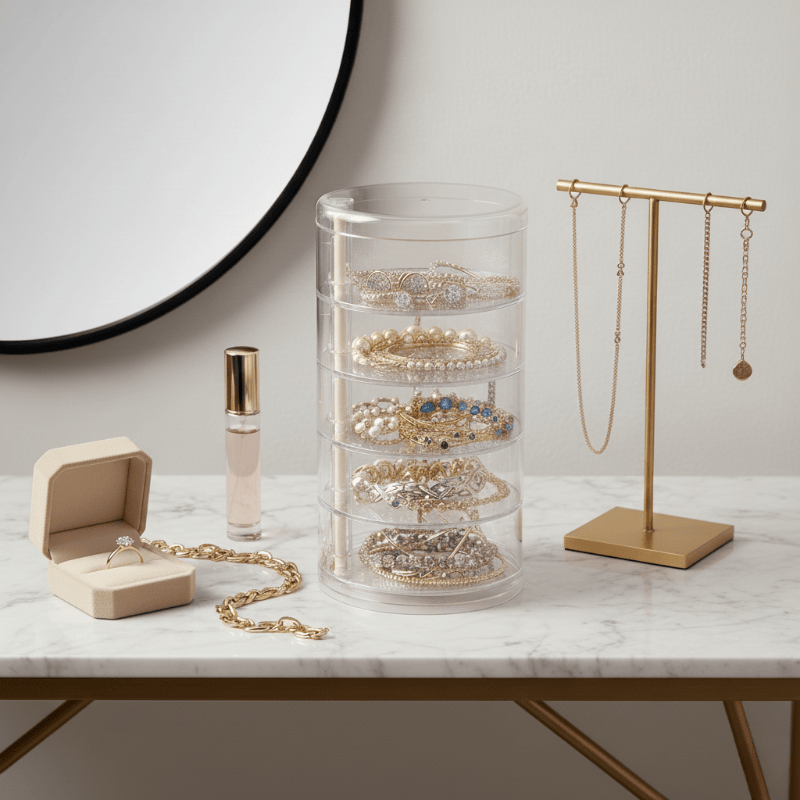 Boîte de Rangement Rotative pour Bijoux – Organisateur Maquillage Multi-Couches