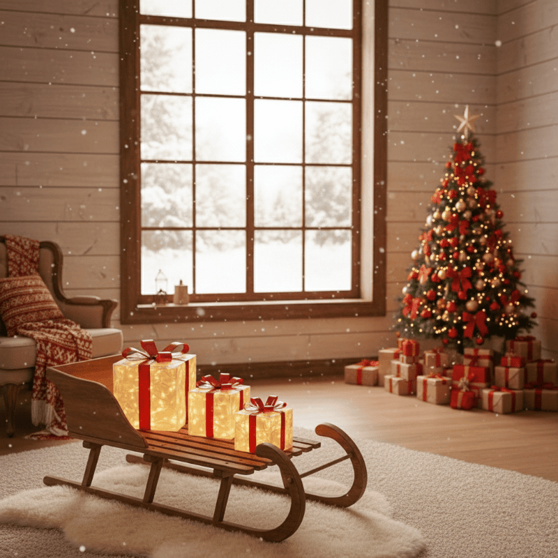 Boîtes décoratives lumineuses Noël pour sapin et intérieur festif