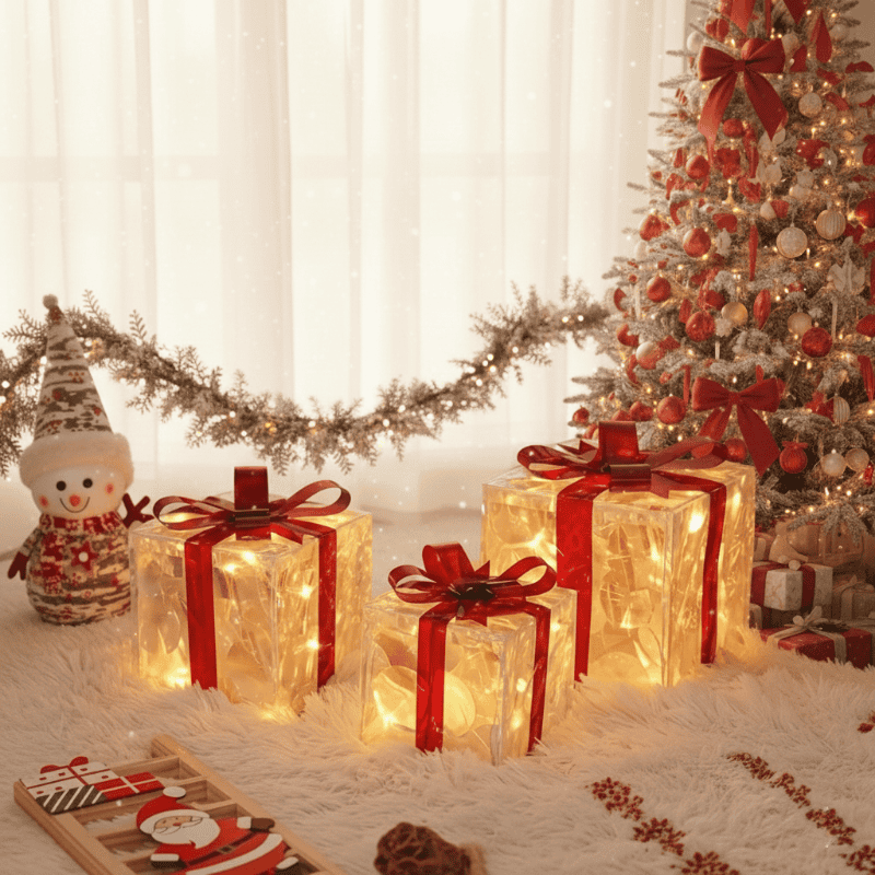 Boîtes cadeaux décoratives Noël pour fêtes, sapin, déco intérieure