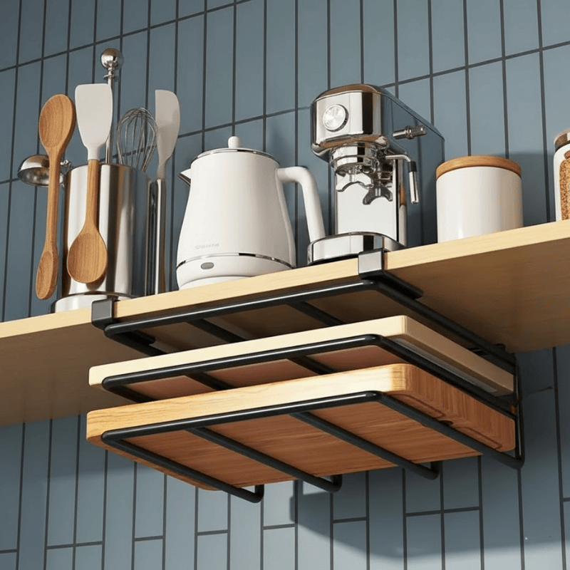 rangement suspendu NOIR glissé sous une étagère