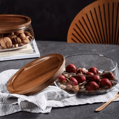 Boîte de rangement alimentaire en verre avec couvercle en bois