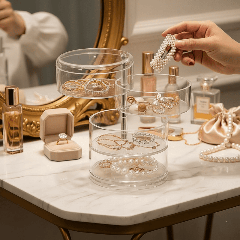 Boîte de Rangement Rotative pour Bijoux – Organisateur Maquillage Multi-Couches