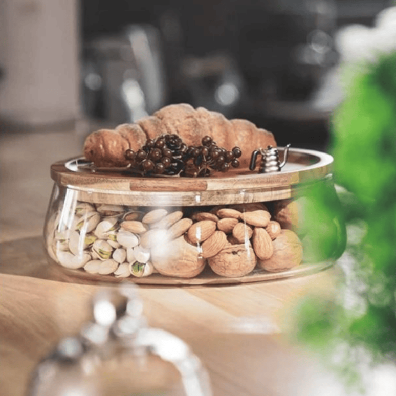 Contenant alimentaire en verre et bois hermétique, zéro plastique, écologique et durable