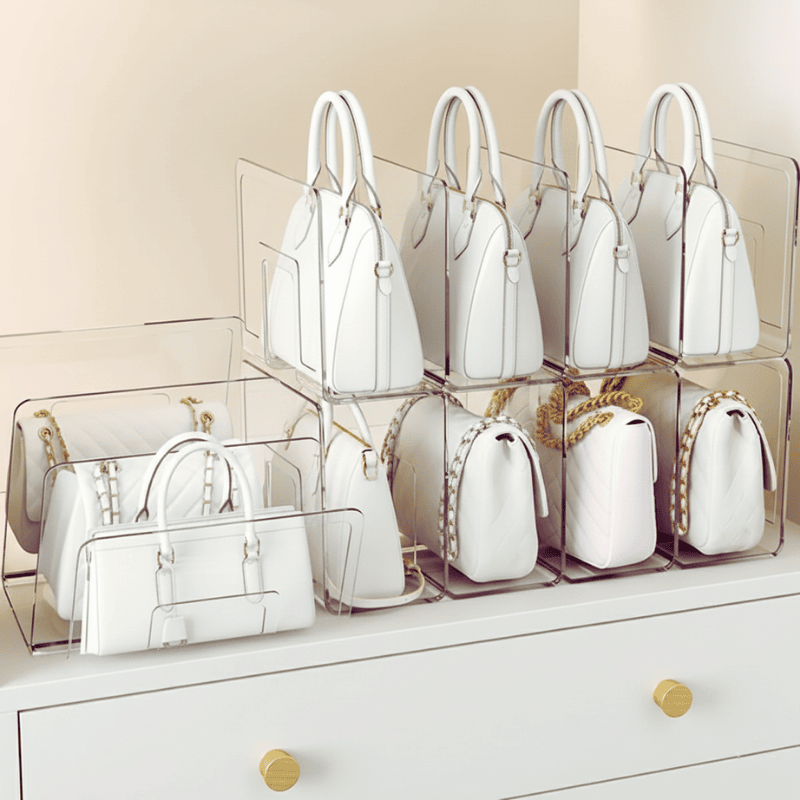 Organisateur en acrylique transparent pour sacs dans le dressing