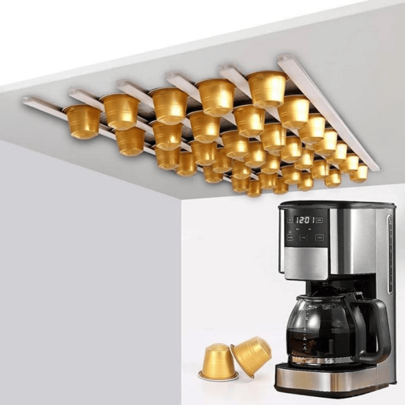 Bandes adhésives de rangement mural compact pour dosettes de café – installation facile