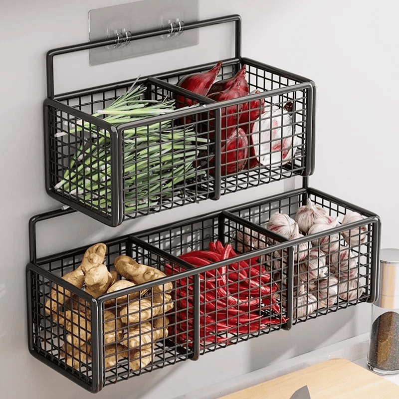 Panier mural de rangement cuisine pour légumes, installation sans perçage, pratique et élégant