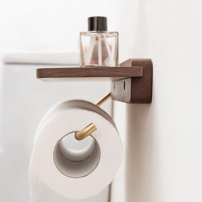 Porte-mouchoirs mural double rouleau en inox et bois de noyer noir, style minimaliste