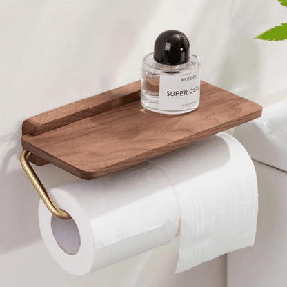 Porte-mouchoirs mural en inox et bois de noyer noir, support papier toilette design pour salle de bain