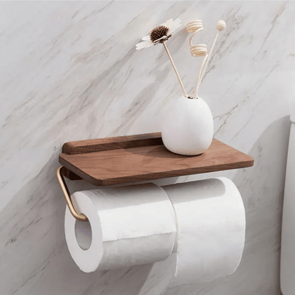 Porte-rouleau de toilette mural en inox et noyer noir avec fixation par perçage