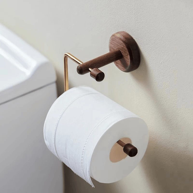 Support papier toilette design en inox et bois avec installation adhésive