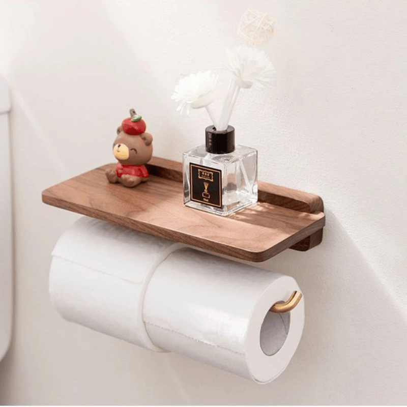 Support papier toilette mural en inox et noyer noir au design moderne et élégant