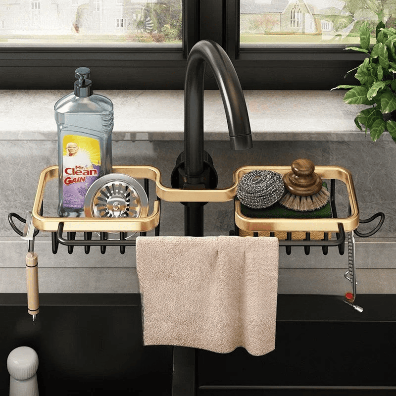 Organisateur de rangement pour éponges et accessoires d’évier sans perçage